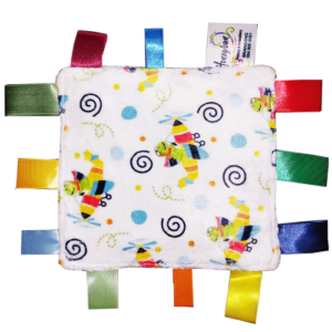 Tagged comfort blanket with custom printing
