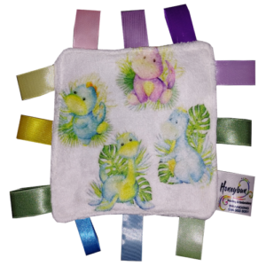 Tagged comfort blanket with custom printing